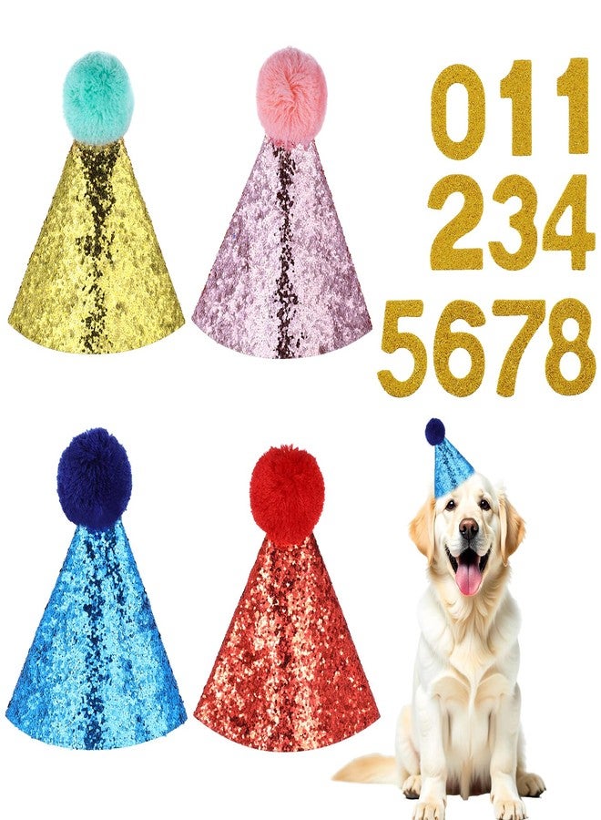 Larrel Dog Birthday Hat, 4 Pcs Birthday Hat for Dogs with 0-9 Numbers Cute Party Hats for Dogs Cats for Holiday Wedding Puppies Kittens Costume Accessories (Red Pink Blue Gold) - Image 1